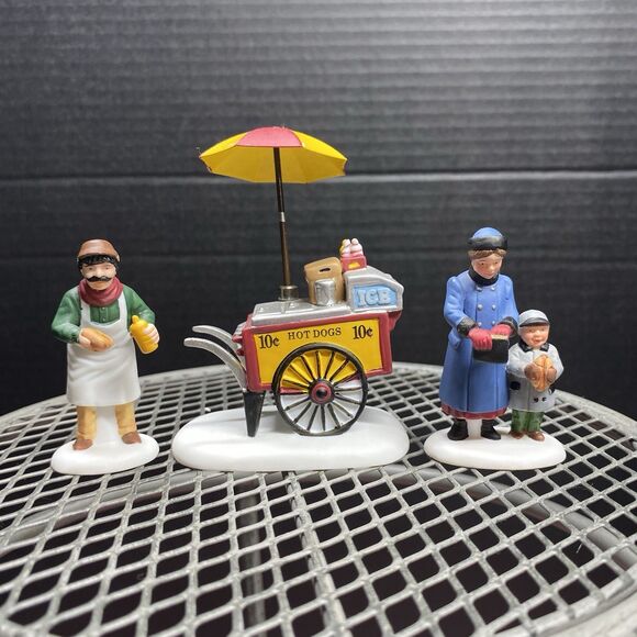 Dept 56 Heritage Village Hot Dog Vendor Set of 3 Hand-Painted Vtg 5886-6 Retired - Picture 1 of 16